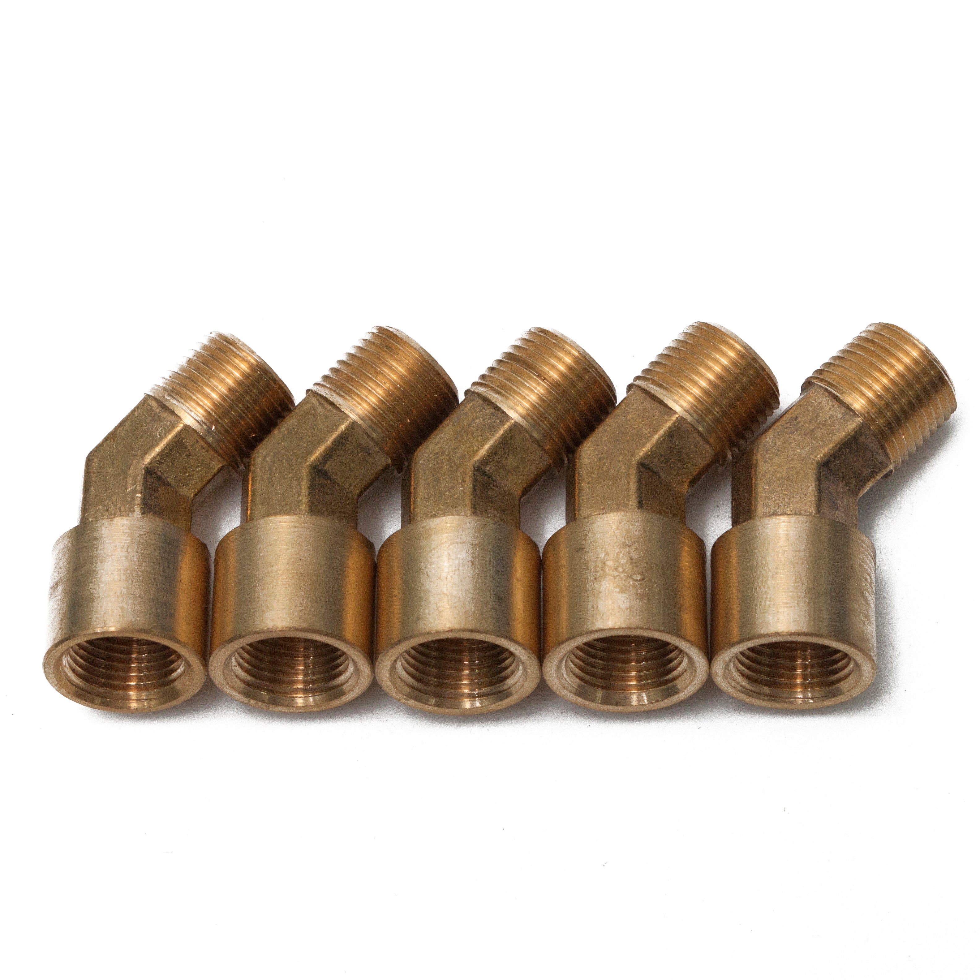 LTWFITTING Brass BSP Pipe 45 Deg 3/8-Inch BSPP Street Elbow Forged Fitting Fuel Air Boat (Pack of 5)