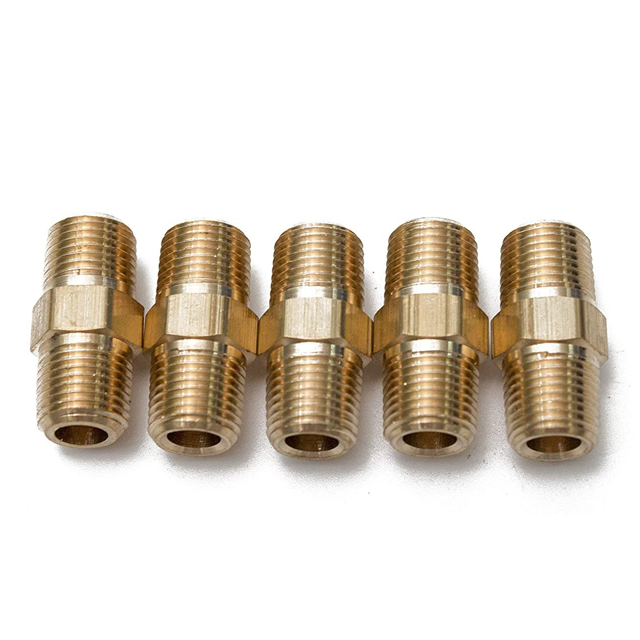 LTWFITTING Brass Pipe Hex Nipple Fitting 1/8-Inch Male BSPT Air Fuel Water (Pack of 5)