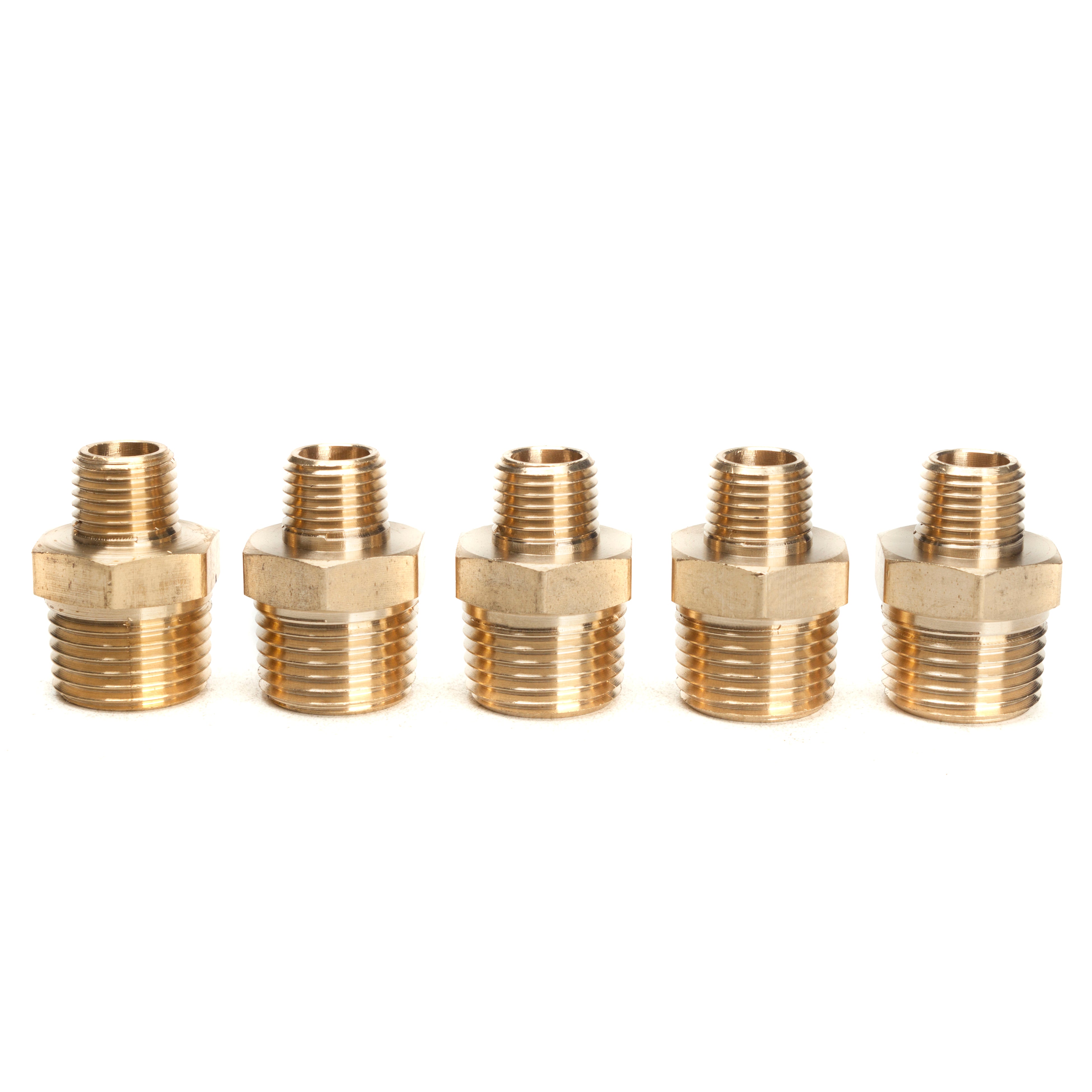LTWFITTING Brass Pipe Hex Reducing Nipple Fitting 1/2-Inch x 1/4-Inch Male BSPT (Pack of 5)