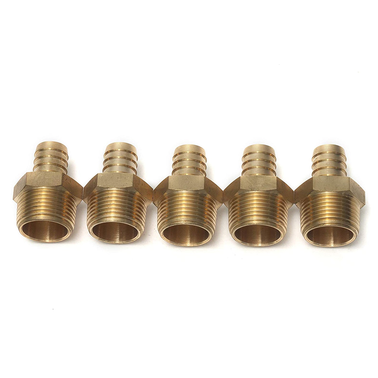 LTWFITTING Brass Barbed Fitting Coupler/Connector 3/8-Inch Male BSPT x 3/4-Inch(19mm) Hose Barb Fuel Gas Water (Pack of 5)