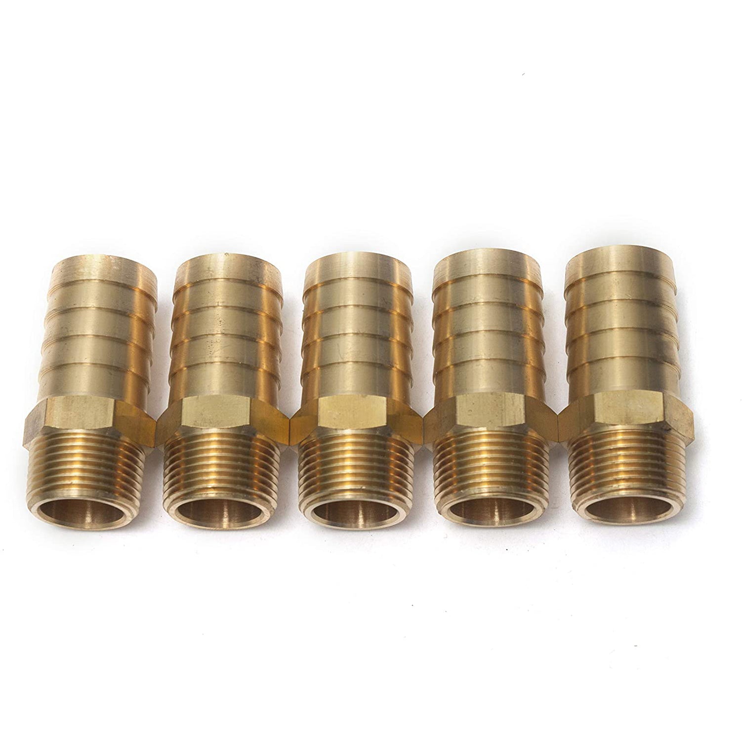 LTWFITTING Brass Barbed Fitting Coupler/Connector 3/4-Inch Male BSPT x 1-Inch(25mm) Hose Barb Fuel Gas Water (Pack of 5)