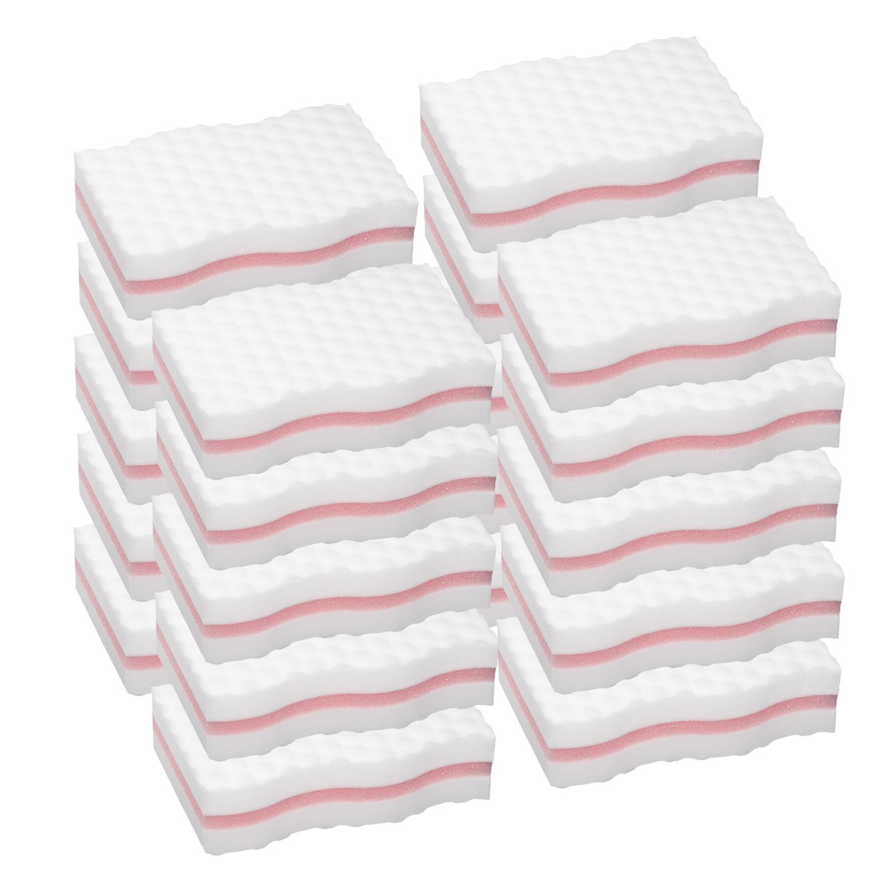 LTWHOME Cuty Pink Interlayer Magic Cleaning Wave Type Sponge High Density Melamine Foam 3.93 Inch X 2.36 Inch X 1 Inch (Pack of 20)