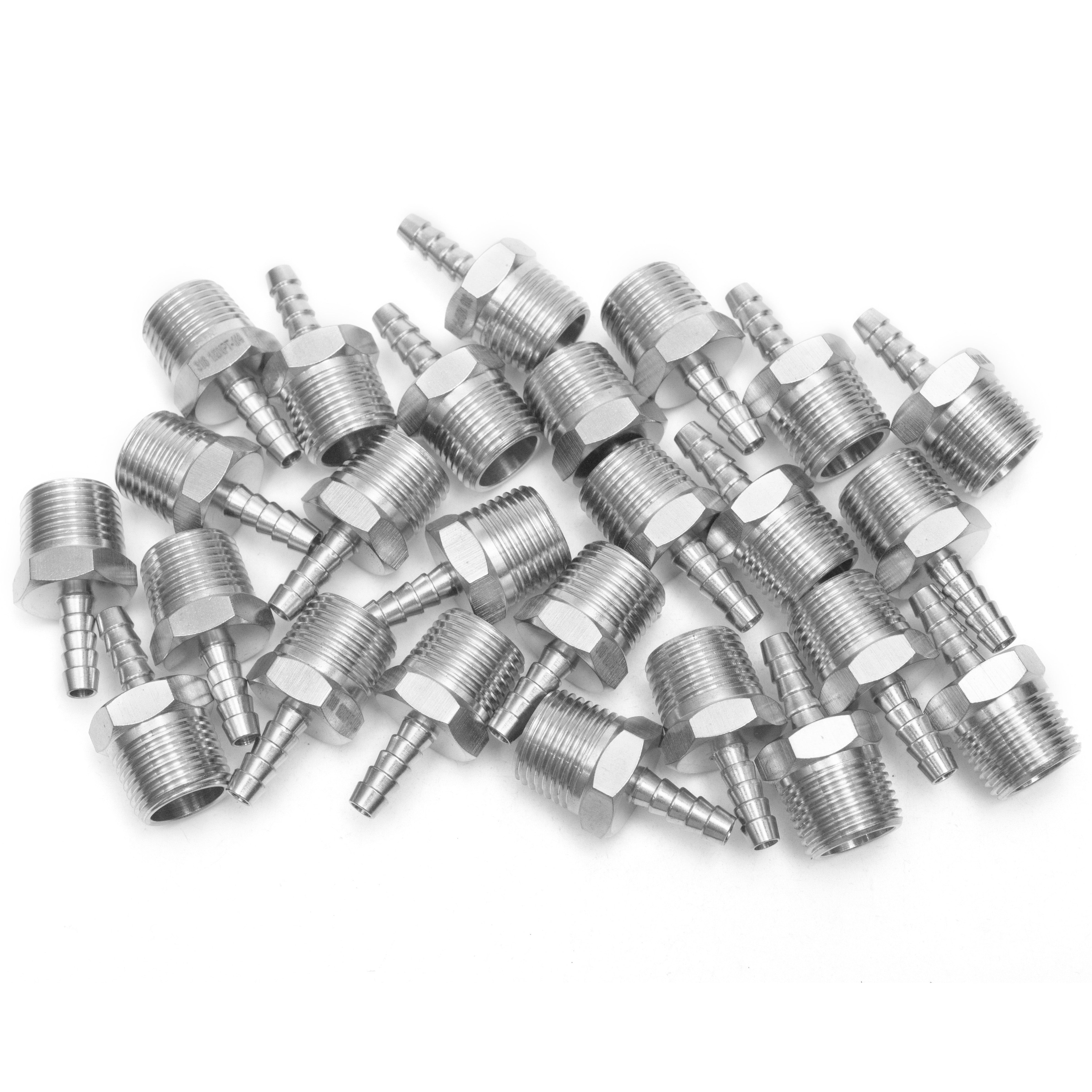 LTWFITTING Stainless Steel 316 Barbed Fitting Connector 1/2-Inch Male BSPT x 1/4-Inch(6mm) Hose Barb Fuel Gas (Pack of 25)