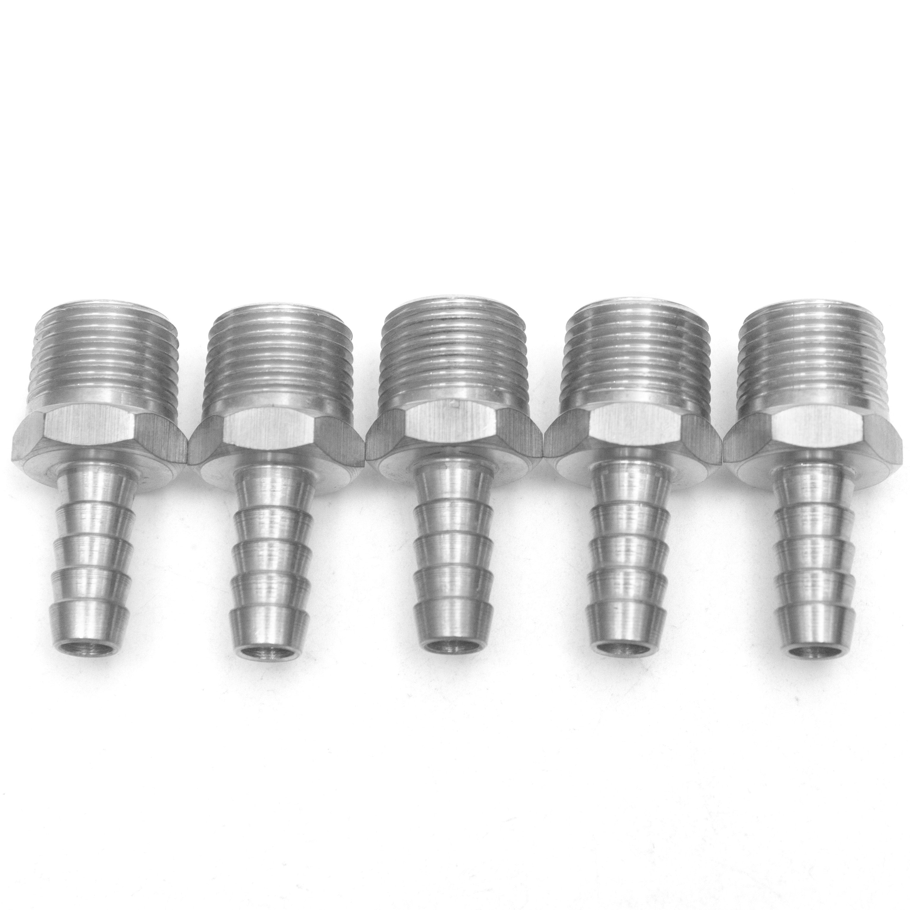 LTWFITTING Stainless Steel 316 Barbed Fitting Connector 3/8-Inch Male BSPT x 5/16-Inch(8mm) Hose Barb Fuel Gas (Pack of 5)