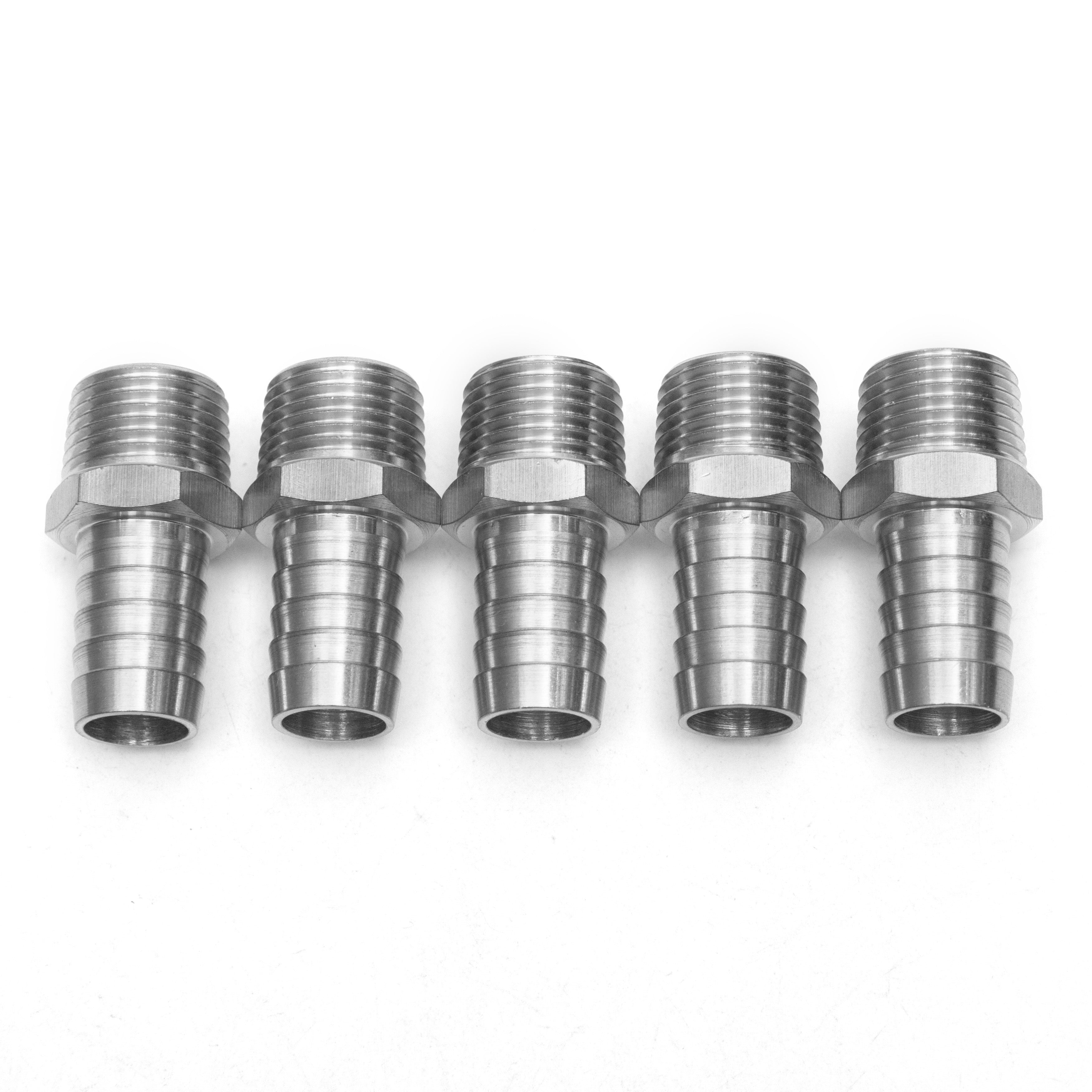 LTWFITTING Stainless Steel 316 Barbed Fitting Connector 1/2-Inch Male BSPT x 5/8-Inch(16mm) Hose Barb Fuel Gas (Pack of 5)