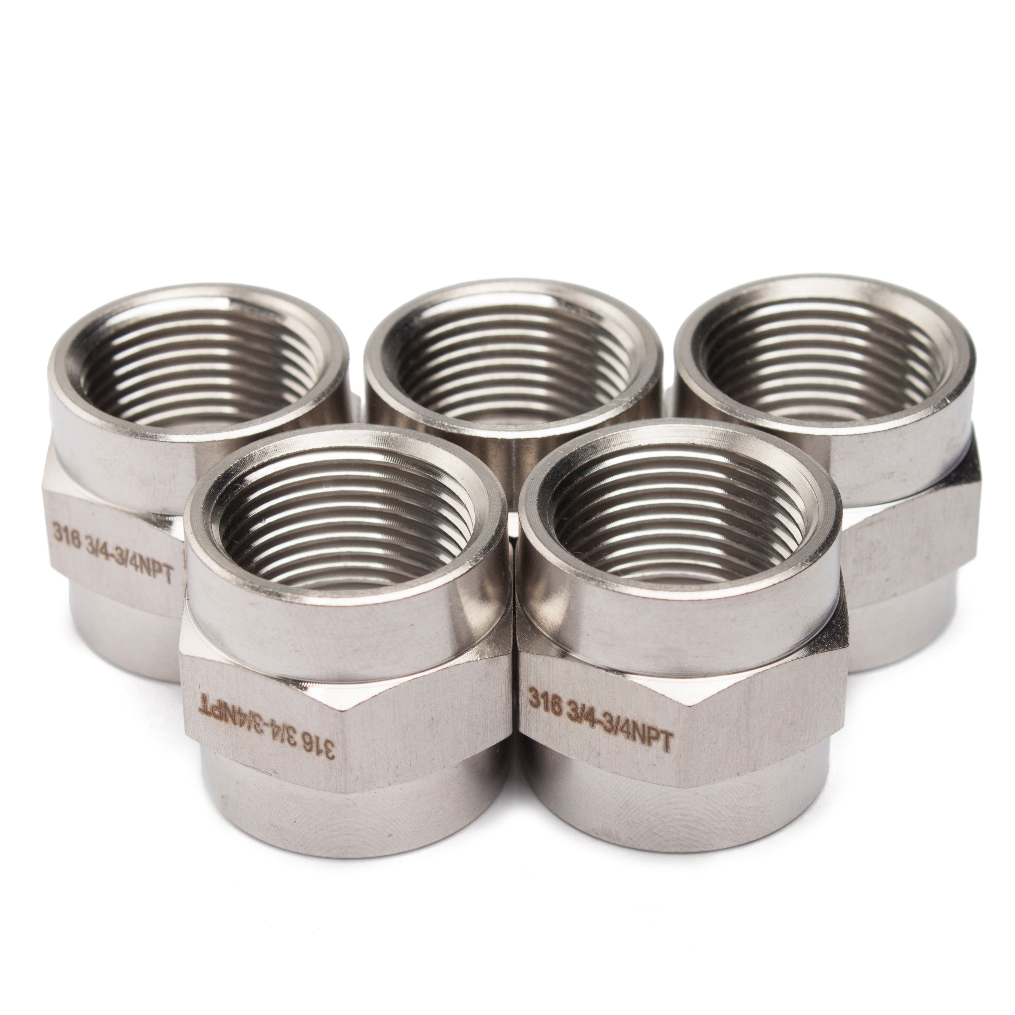 LTWFITTING Stainless Steel 316 BSP Pipe Fitting 3/4-Inch Female BSPP Coupling Air Fuel Boat (Pack of 5)