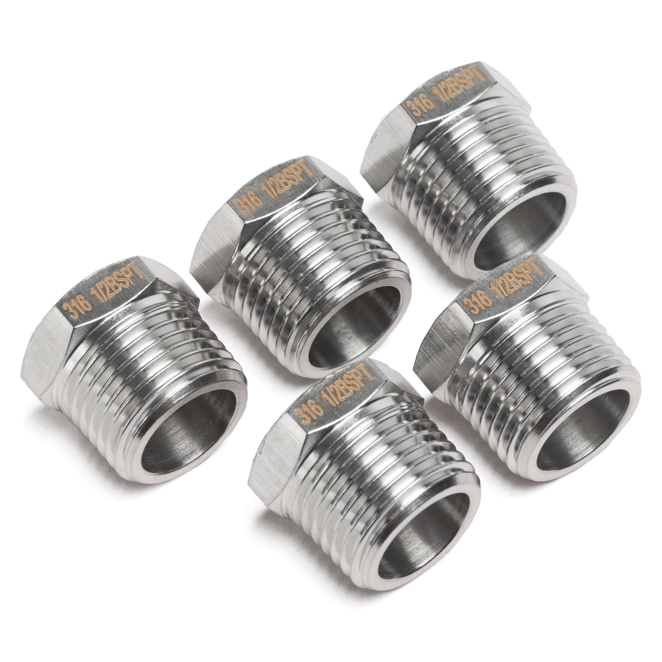 LTWFITTING Stainless Steel 316 Pipe Hex Head Plug Fitting 1/2-Inch Male BSPT Air Fuel Boat (Pack of 5)