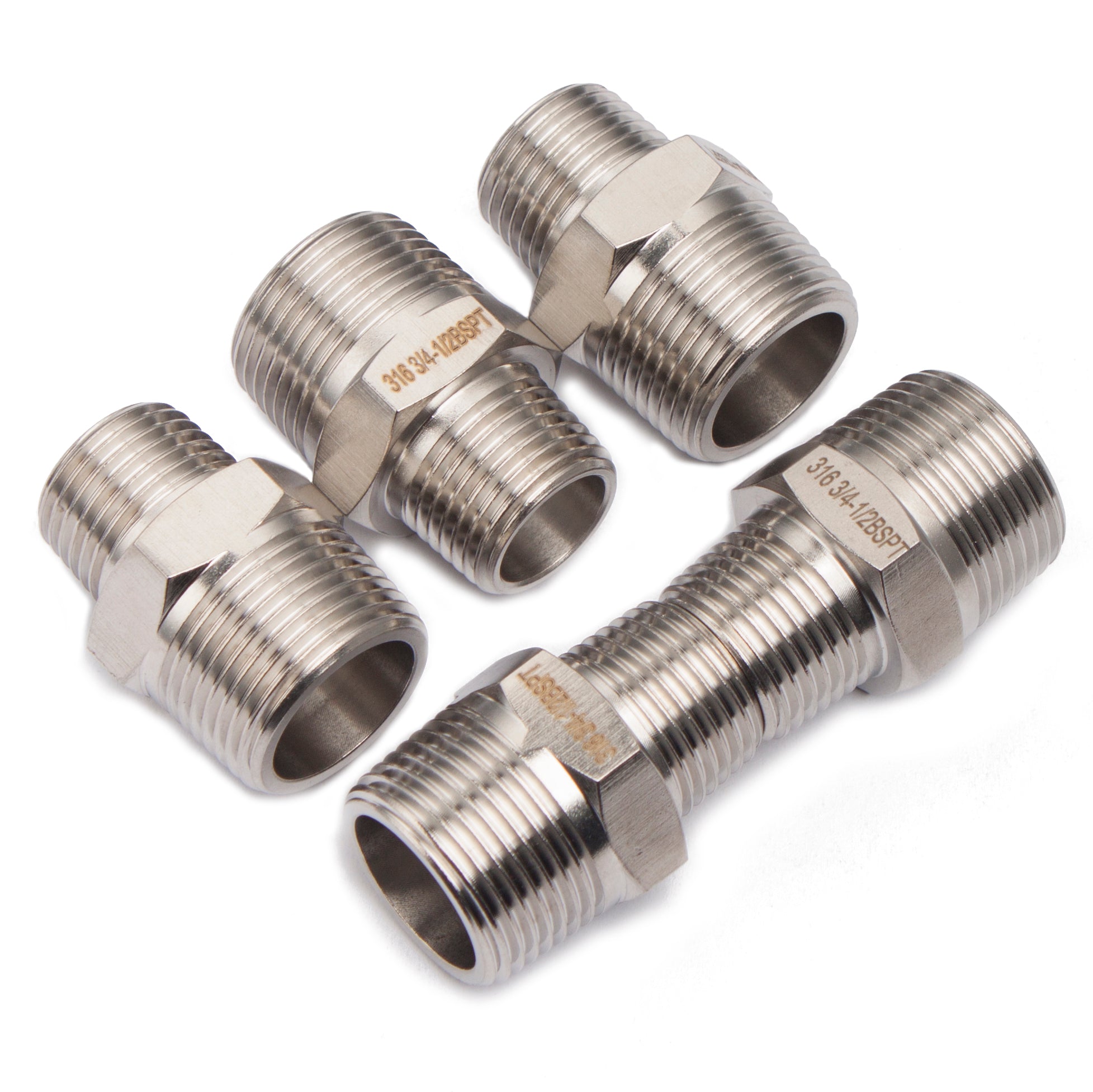 LTWFITTING Stainless Steel 316 Pipe Hex Reducing Nipple Fitting 3/4 -Inch x 1/2 -Inch Male BSPT (Pack of 5)