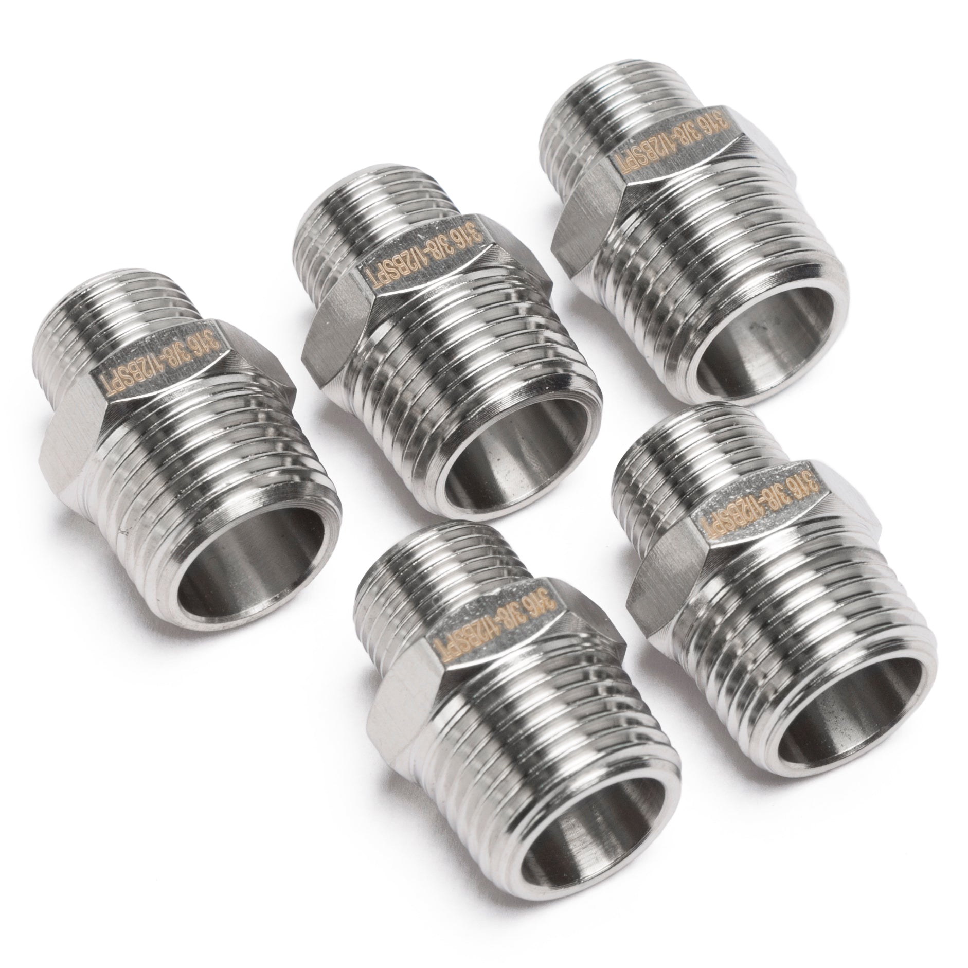 LTWFITTING Stainless Steel 316 Pipe Hex Reducing Nipple Fitting 1/2-Inch x 3/8-Inch Male BSPT (Pack of 5)