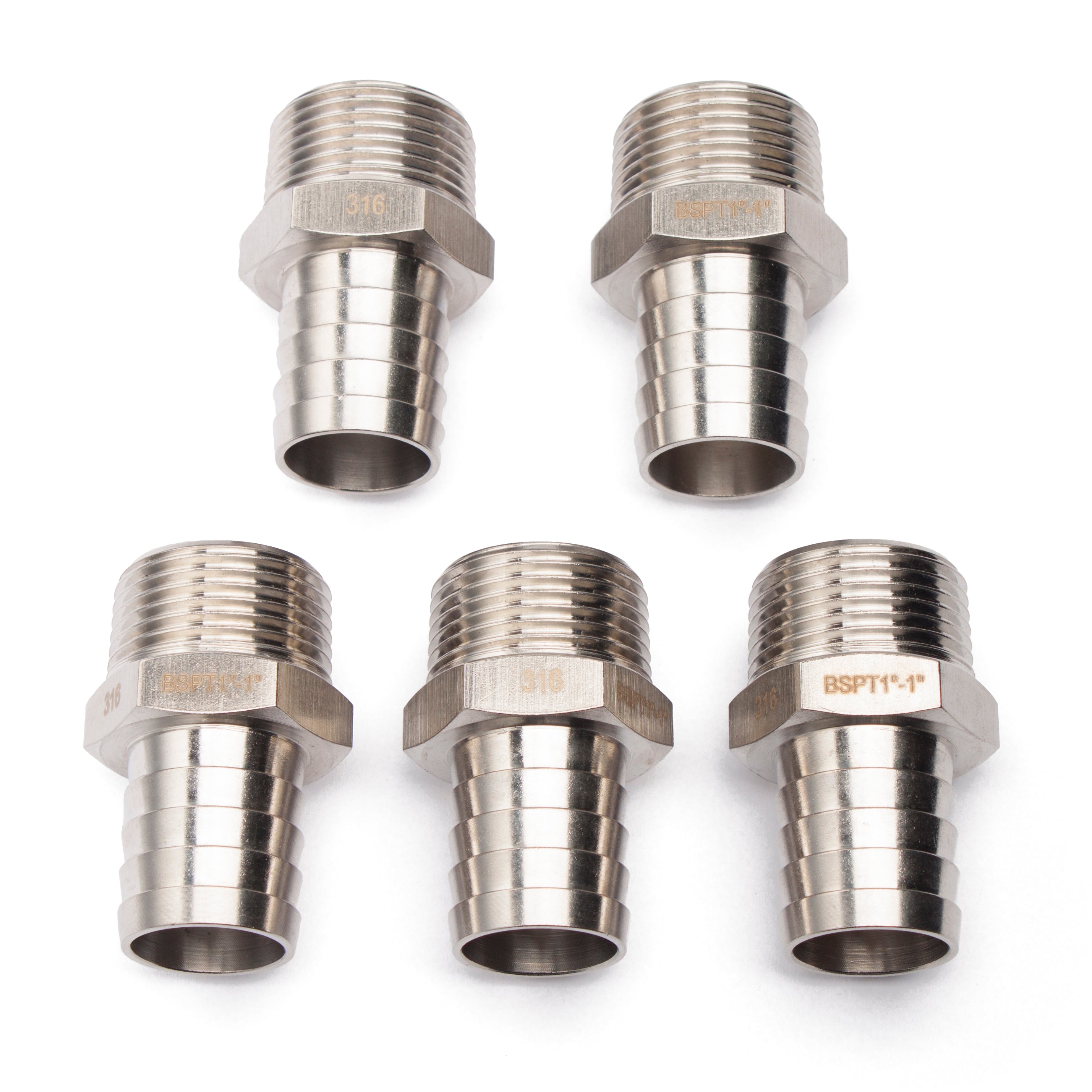 LTWFITTING Stainless Steel 316 Barb Fitting Coupler/Connector 1-Inch Male BSPT x 1-Inch(25mm) Hose Barb Fuel Gas Water (Pack of 5)