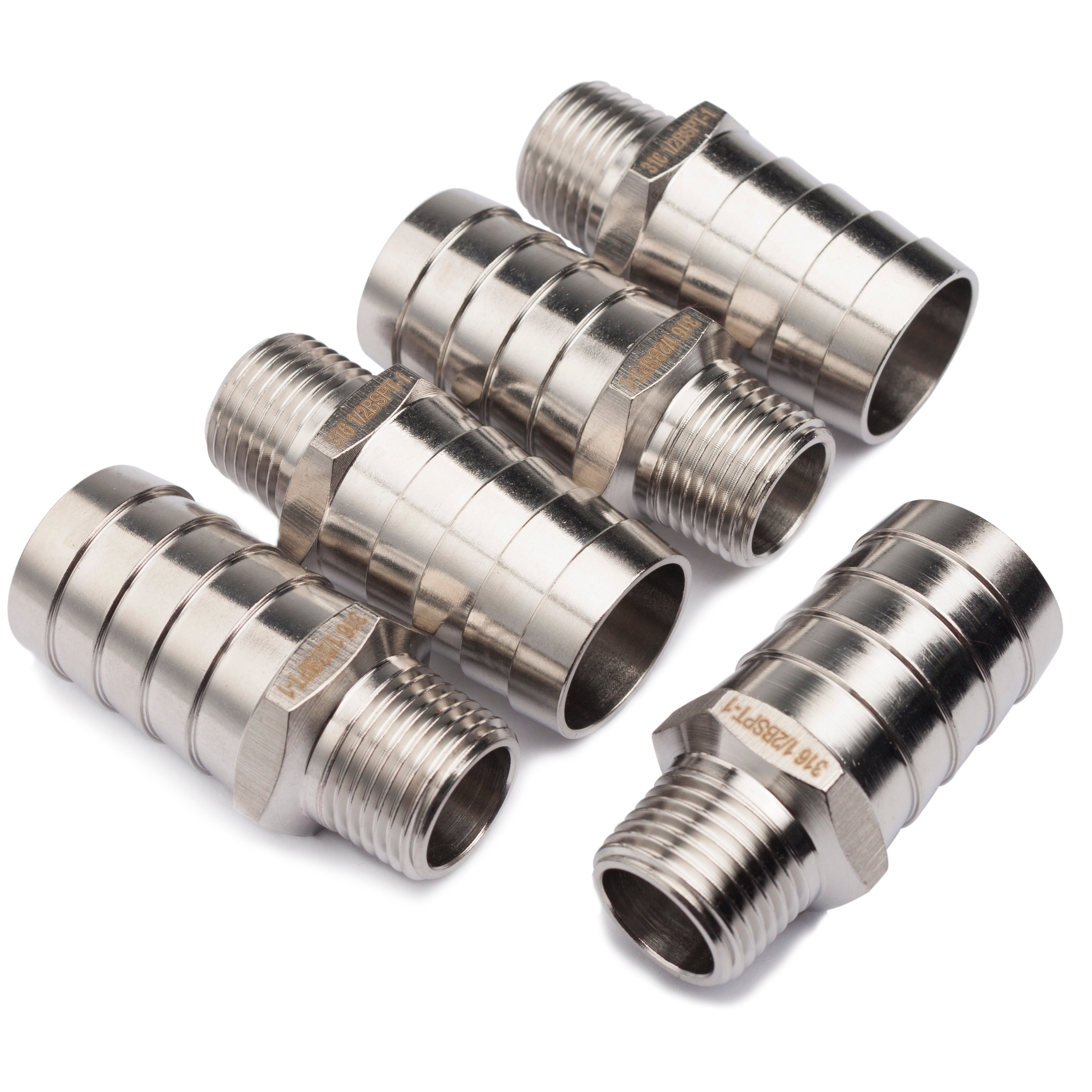 LTWFITTING Stainless Steel 316 Barbed Fitting Connector 1/2-Inch Male BSPT x 1-Inch(25mm) Hose Barb Fuel Gas Water (Pack of 5)